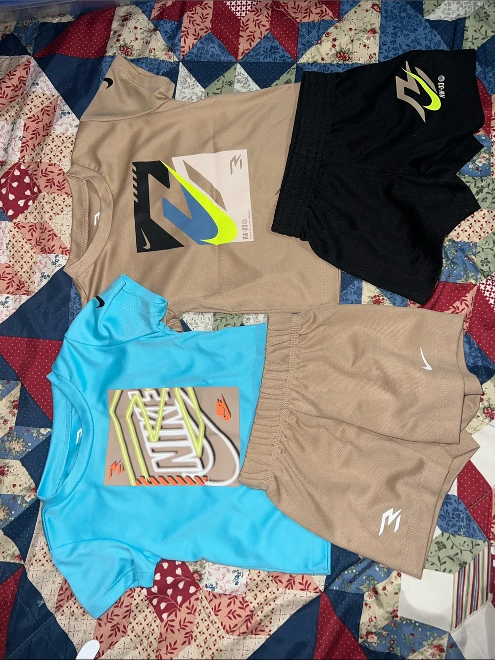 Nike Kids Athletic Shorts Set in Tan, Black, Blue